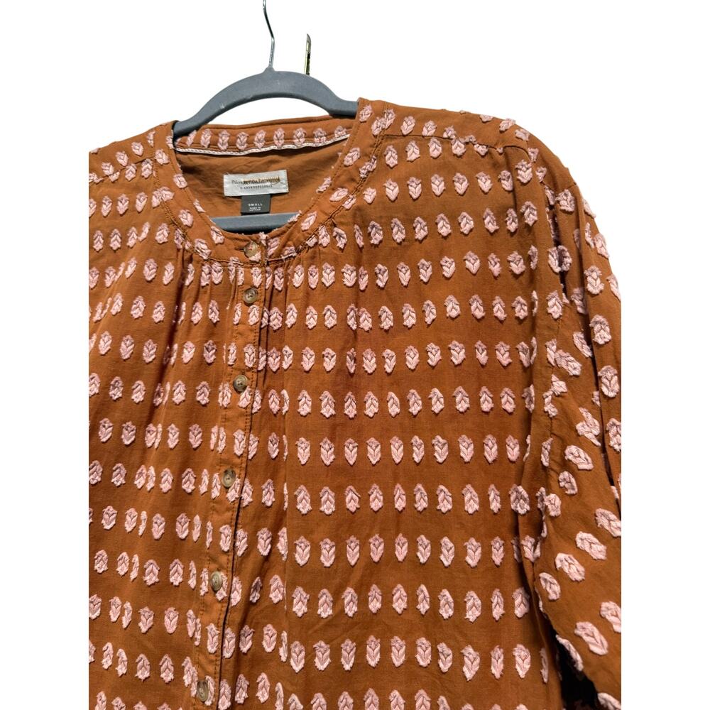 Pilcro by Anthropolgie Blouse Womens Small Rust Pink Appliques Button Front 100%